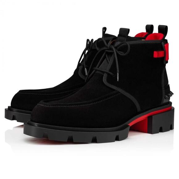 Christian Louboutin Mens Our Georges 2 Flat Black Suede Combat Lace Up Boot 42 9 - Picture 1 of 11